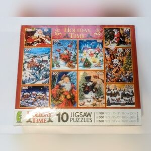 HOLIDAY TIME 10 Jigsaw Puzzles Christmas gift box Santa Jane Wooster Scott -NEW